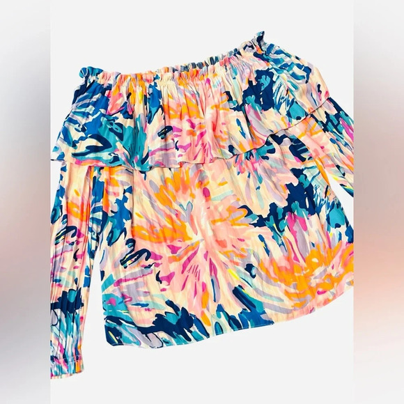 Lilly Pulitzer Dee Off The Shoulder Top Vibrant Multicolor Floral - Picture 3 of 8